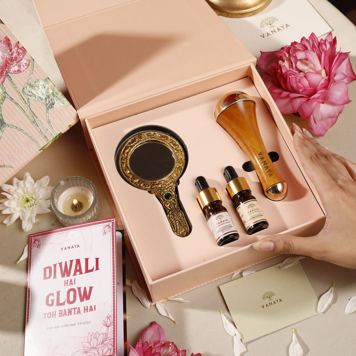 Diwali Gift Box – Kansa, 5 ml Oil Duo & Mirror